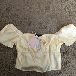 Kittenish Crop Top Yellow w/ Small White floral Size Small